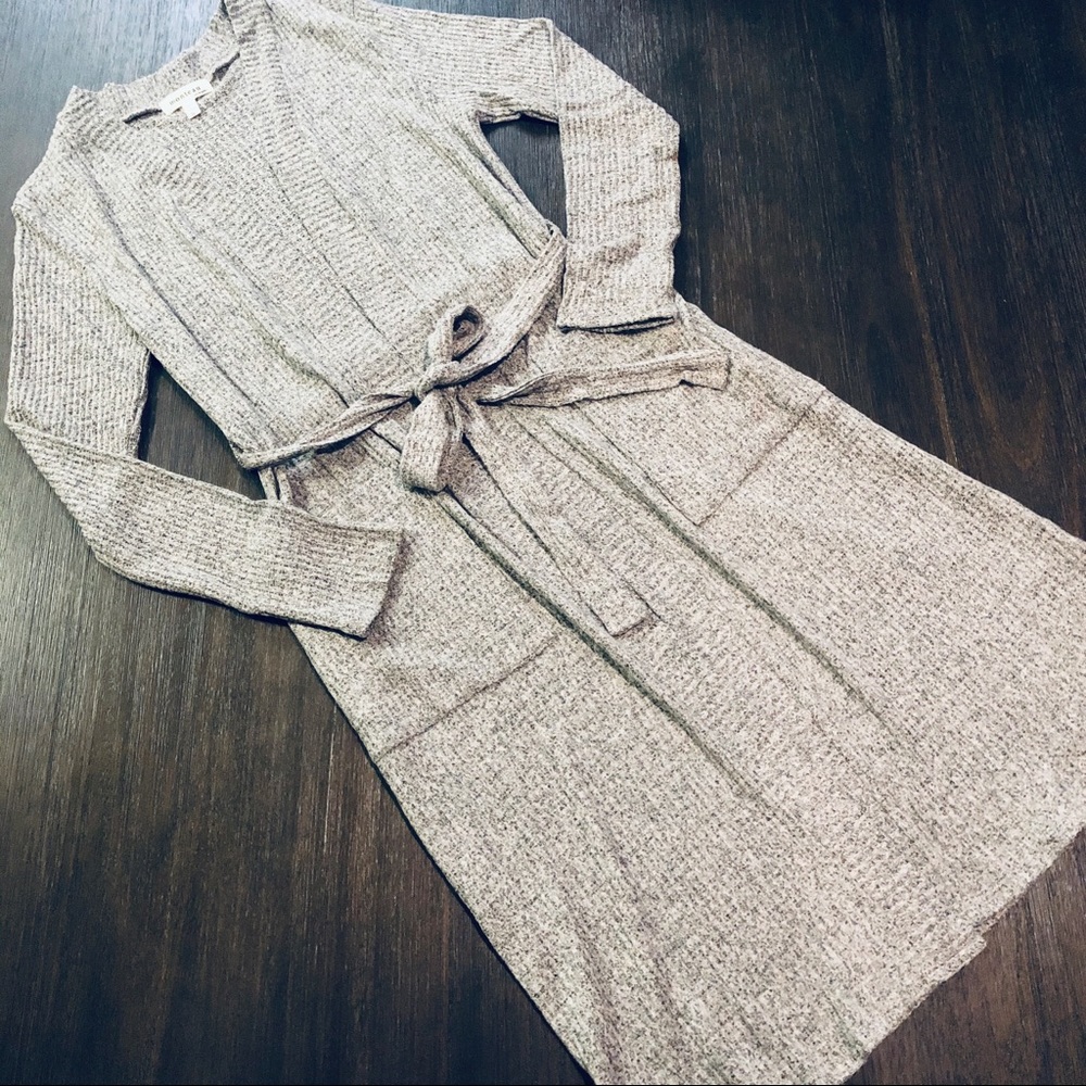 Long Ribbed Knit Tie Waist Cardigan - Picture 2 of 8